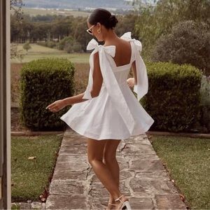 DISSH Aisle White Linen Bow Mini Dress, AUS size 12/US 8, NEW WITH TAGS